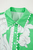Green Floral Ric Rac Edge Puff Sleeve Button Up Summer Shirt
