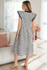 Black Stripe Double Ruffled Short Sleeve Contrast Trim V Neck Midi Dress