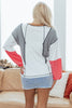 White Contrast Block Mixed Textured Knit Patchwork Casual Top