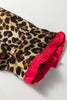 Brown Fierce Leopard Allure Contrast Ruffle Trim V Neck Shirt