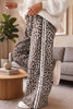 Beige Plus Size Leopard Print Side Stripes Detail Casual Pants