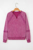 Red Dahlia Lace Patchwork Detail Notched Neck Mineral Wash Baggy Sweatshirt