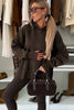 Chicory Coffee Plaid Patchwork Side Slit Hoodie