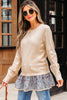 Beige Cable Texture Bohemian Ruffle Hem Patchwork Sweater