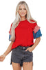 Beau Blue Stars Stripes Short Puff Sleeve Top
