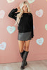 Black Ribbed Knit Ribbon Knot Backless Drop Shoulder Sweater