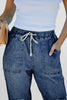 Dark Blue Gather Round Distressed Pocketed Denim Jogger