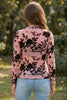 Gossamer Pink Retro Floral Print Mesh Long Sleeve Pullover Blouse