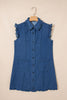 Sail Blue Ruffled Edge Collared Shift Denim Dress with Pockets