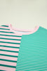 Green Stripe Color Block Exposed Seam Side Slit Plus Size Sweatshirt