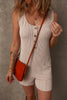 Parchment Corded Knit Side Pockets Buttoned Sleeveless Romper