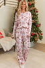 Pink Abstract Christmas Print Long Sleeve Two Piece Lounge Set