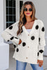 Red Polka Dot Button Front Oversized V Neck Cardigan