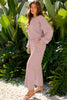 Light Pink Drop Shoulder Puff Sleeve Crop Pullover Drawstring Wide Leg Pants Set