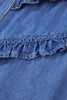 Sky Blue Mineral Wash Cap Sleeve Frilled Button Up Denim Shirt