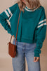 Blackish Green Contrast Striped Patchwork Round Neck Drop Shoulder Sweatshirt