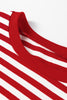 Racing Red Striped Print Drop Shoulder Lace Trim Bracelet Sleeve Loose Top