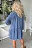 Myosotis Puff Sleeve V Neck Ruffled Loose Denim Mini Dress