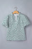 Iceland Blue Floral Textured Jacquard Puff Sleeve Blouse