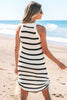 Black Stripe Knitted Drawstring Detail Sleeveless Dress