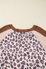 Parchment Leopard Colorblock Patchwork Twist Ribbed Plus Size V Neck Baggy Pullover