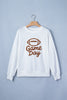 White Embroidered Slogan Game Day Rugby Pattern Crewneck Sweatshirt