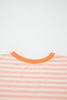 Pink Stripe Contrast Neck Loose Tee and Drawstring Shorts Set