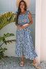Sky Blue Boho Print Smocked High Waist Maxi Dress