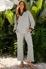 White Stripe Collared Pullover Top and Drawstring Pant Set