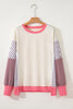 White Color Block Striped Patchwork Dolman Slit Sweatshirt