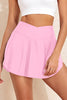 Pink Solid Pocketed Crossover High Waist Swim Skort