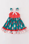 Platinum Red christmas tree plaid ruffle dress