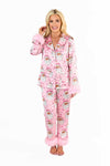 Pink santa claus print adult pajamas set