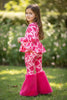 VALENTINES-HEART PRINTED GIRLS TUNIC WITH RUFFLE TRIM & BELL BOTTOMS