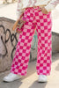 Fuchsia & Light Pink Checkered Printed Denim Jeans