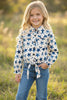 GIRLS NAVY BLUE STAR PRINTED GIRLS LONG SLEEVE BUTTON UP SHIRT.