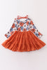 Orange floral print girl tutu dress