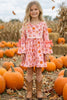 Pumpkin Printed on Pink Dress w/ Bell Sleeves