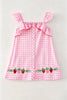 Pink Gingham and Strawberry Embroidered Dress