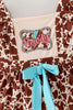 Brown Cow Printed Dress with lace hem and front bow
