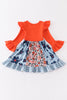 Orange floral print ruffle dress