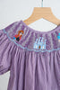 Purple castle hand smocked gingham girl romper