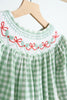 Green bow tie hand smocked gingham girl bubble