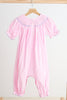 Pink alpaca hand smocked gingham girl romper