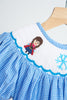 Blue snow princess hand smocked gingham girl romper