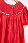 Red candy hand smocked girl romper