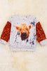 HIGHLAND COW PRINTED GIRLS SWEATSHIRT WITH SEQUINS SLEEVES.