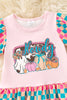"Howdy" Halloween Printed on Pink Checker Tunic and teal bell bottoms