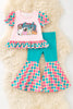 "Howdy" Halloween Printed on Pink Checker Tunic and teal bell bottoms