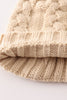 Beige pompom  cable beanie